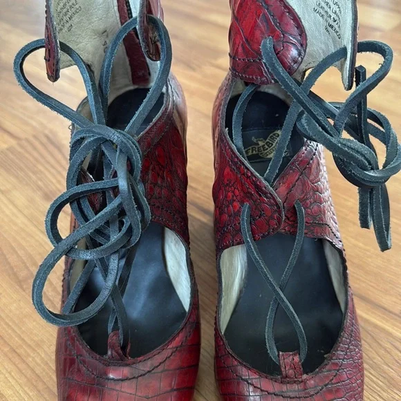 Freebird by Steven Red Croc-Embossed Lace-Up Heels - Picture 6 of 6